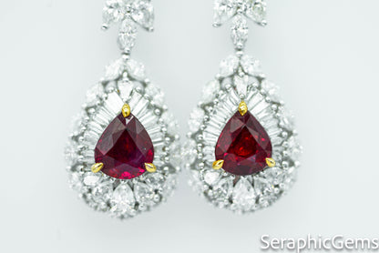 "Regal Beauty: Exquisite Pigeon Blood Ruby and Diamond Drop Earrings"