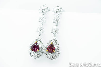 "Regal Beauty: Exquisite Pigeon Blood Ruby and Diamond Drop Earrings"