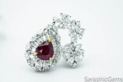 "Regal Beauty: Exquisite Pigeon Blood Ruby and Diamond Drop Earrings"