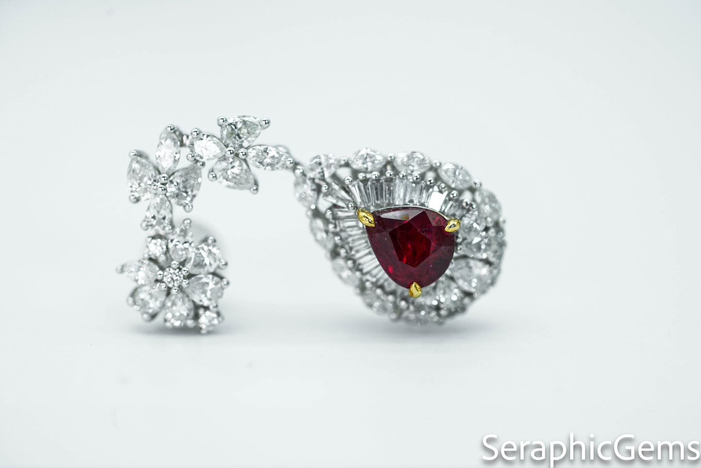 "Regal Beauty: Exquisite Pigeon Blood Ruby and Diamond Drop Earrings"