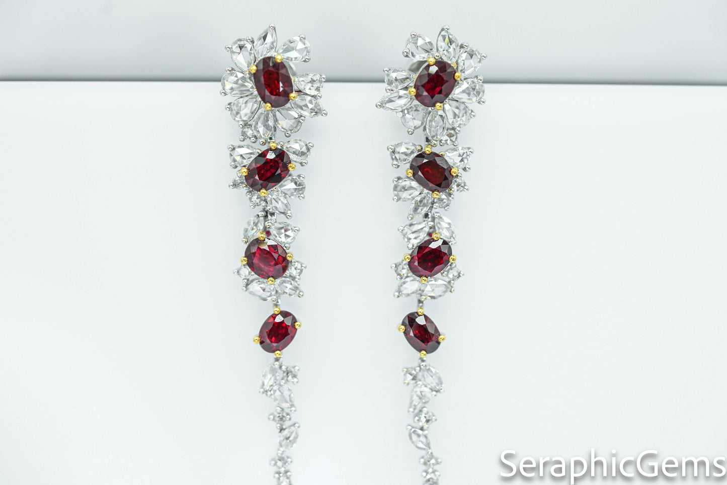 "Royal Elegance: Pigeon Blood Ruby and Diamond Halo Earrings"