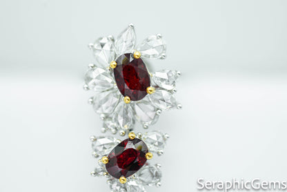 "Royal Elegance: Pigeon Blood Ruby and Diamond Halo Earrings"