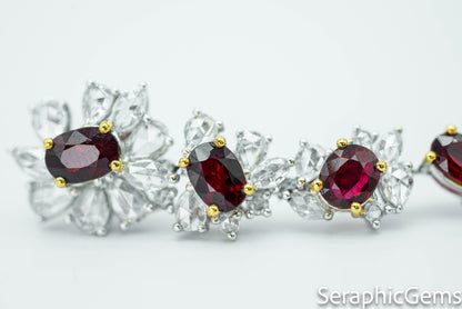 "Royal Elegance: Pigeon Blood Ruby and Diamond Halo Earrings"