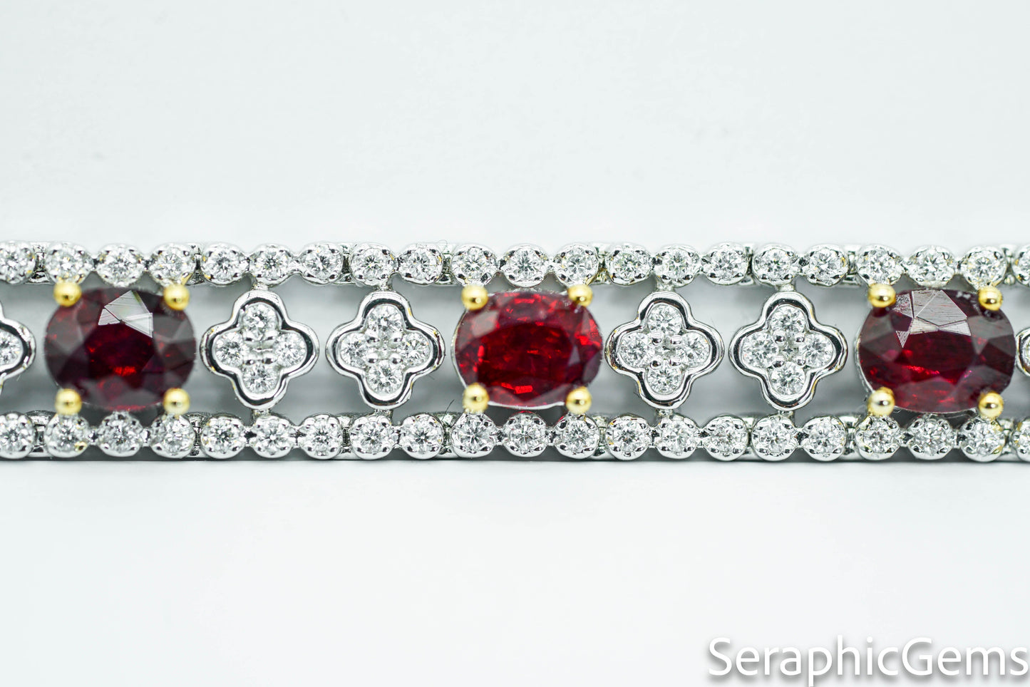 "Majestic Luxury: Pigeon Blood Ruby and Diamond 18K Gold Bracelet"