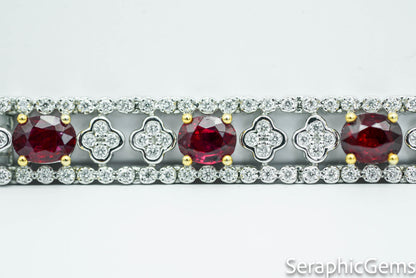 "Majestic Luxury: Pigeon Blood Ruby and Diamond 18K Gold Bracelet"