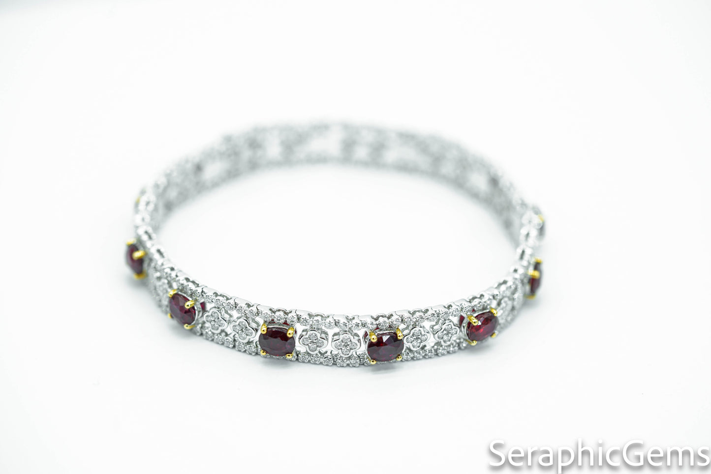 "Majestic Luxury: Pigeon Blood Ruby and Diamond 18K Gold Bracelet"