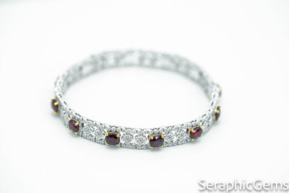 "Majestic Luxury: Pigeon Blood Ruby and Diamond 18K Gold Bracelet"