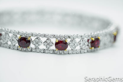 "Majestic Luxury: Pigeon Blood Ruby and Diamond 18K Gold Bracelet"