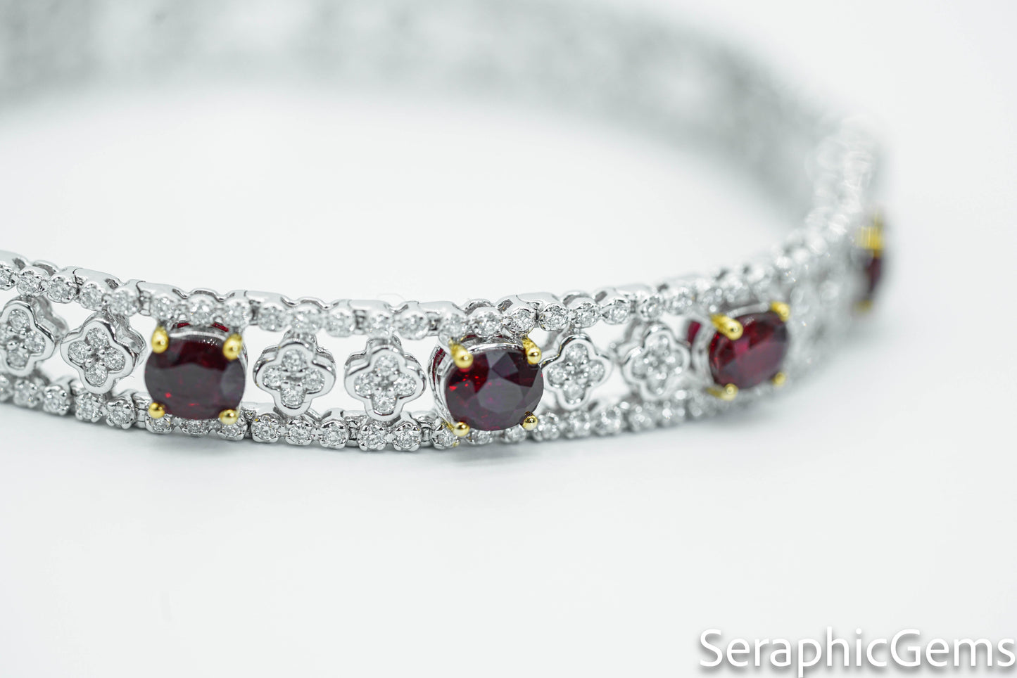 "Majestic Luxury: Pigeon Blood Ruby and Diamond 18K Gold Bracelet"