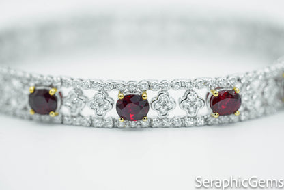 "Majestic Luxury: Pigeon Blood Ruby and Diamond 18K Gold Bracelet"