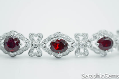 "Opulent Elegance: Pigeon Blood Ruby and Diamond 18K Gold Bracelet"