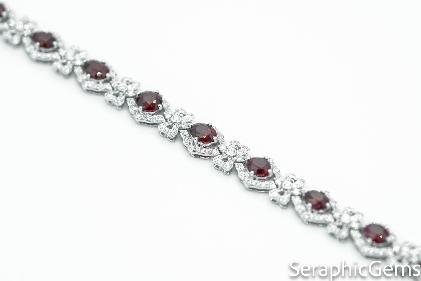 "Opulent Elegance: Pigeon Blood Ruby and Diamond 18K Gold Bracelet"