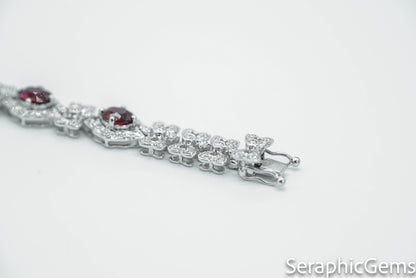 "Opulent Elegance: Pigeon Blood Ruby and Diamond 18K Gold Bracelet"