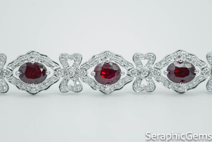 "Opulent Elegance: Pigeon Blood Ruby and Diamond 18K Gold Bracelet"