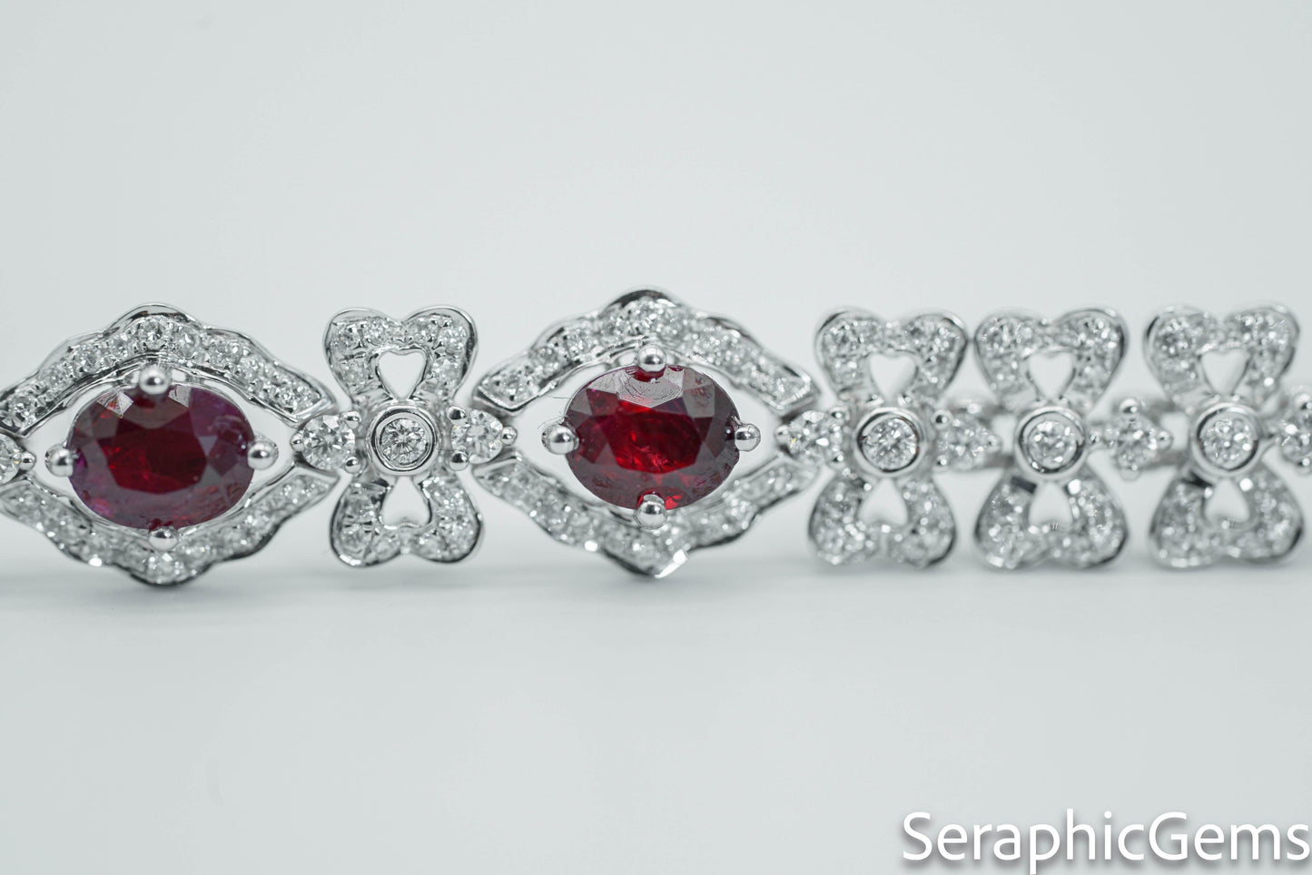 "Opulent Elegance: Pigeon Blood Ruby and Diamond 18K Gold Bracelet"