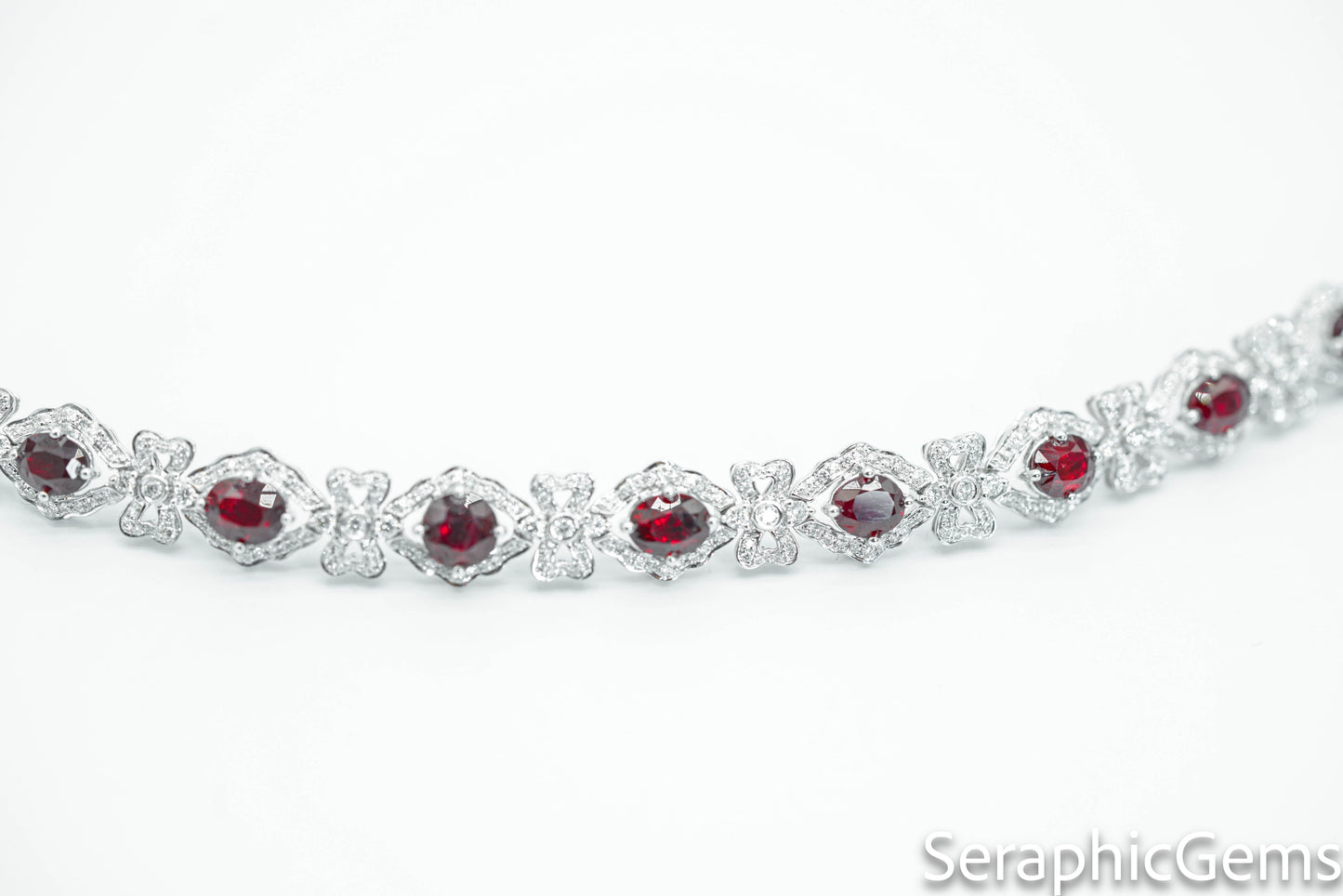 "Opulent Elegance: Pigeon Blood Ruby and Diamond 18K Gold Bracelet"