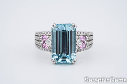 Santa Maria Aquamarine Ring,18K Gold with Natural Diamond Setting