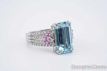 Santa Maria Aquamarine Ring,18K Gold with Natural Diamond Setting