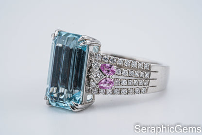 Santa Maria Aquamarine Ring,18K Gold with Natural Diamond Setting