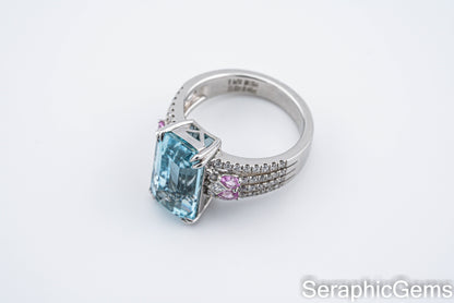 Santa Maria Aquamarine Ring,18K Gold with Natural Diamond Setting