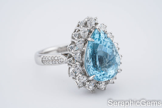 Santa Maria Aquamarine Ring,18K Gold with Natural Diamond Setting