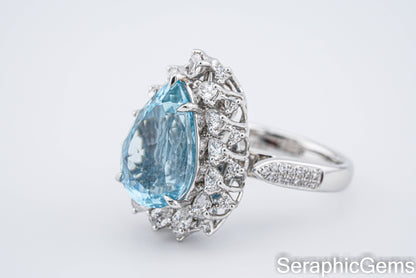 Santa Maria Aquamarine Ring,18K Gold with Natural Diamond Setting