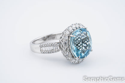 Santa Maria Aquamarine Ring,18K Gold with Natural Diamond Setting