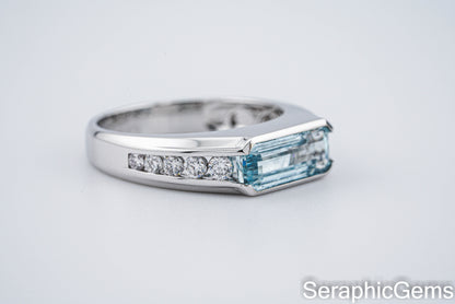 Santa Maria Aquamarine Ring,18K Gold with Natural Diamond Setting