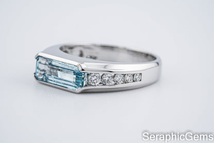 Santa Maria Aquamarine Ring,18K Gold with Natural Diamond Setting