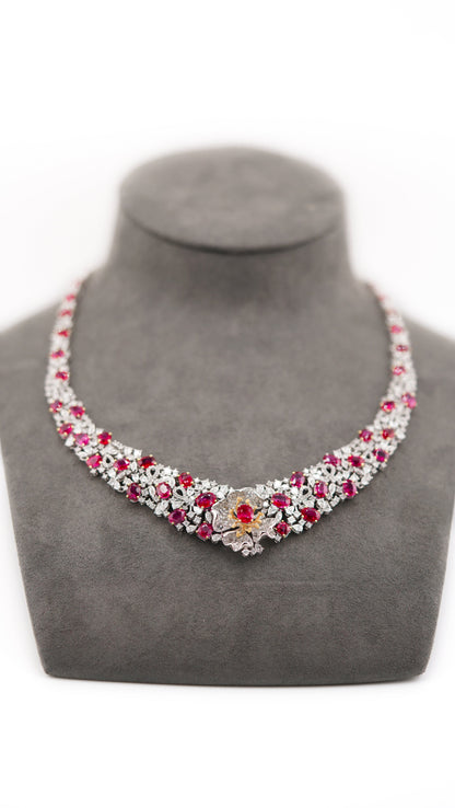 Unleash Pure Elegance: The Untreated Pigeon Blood Ruby Necklace with Petal Design