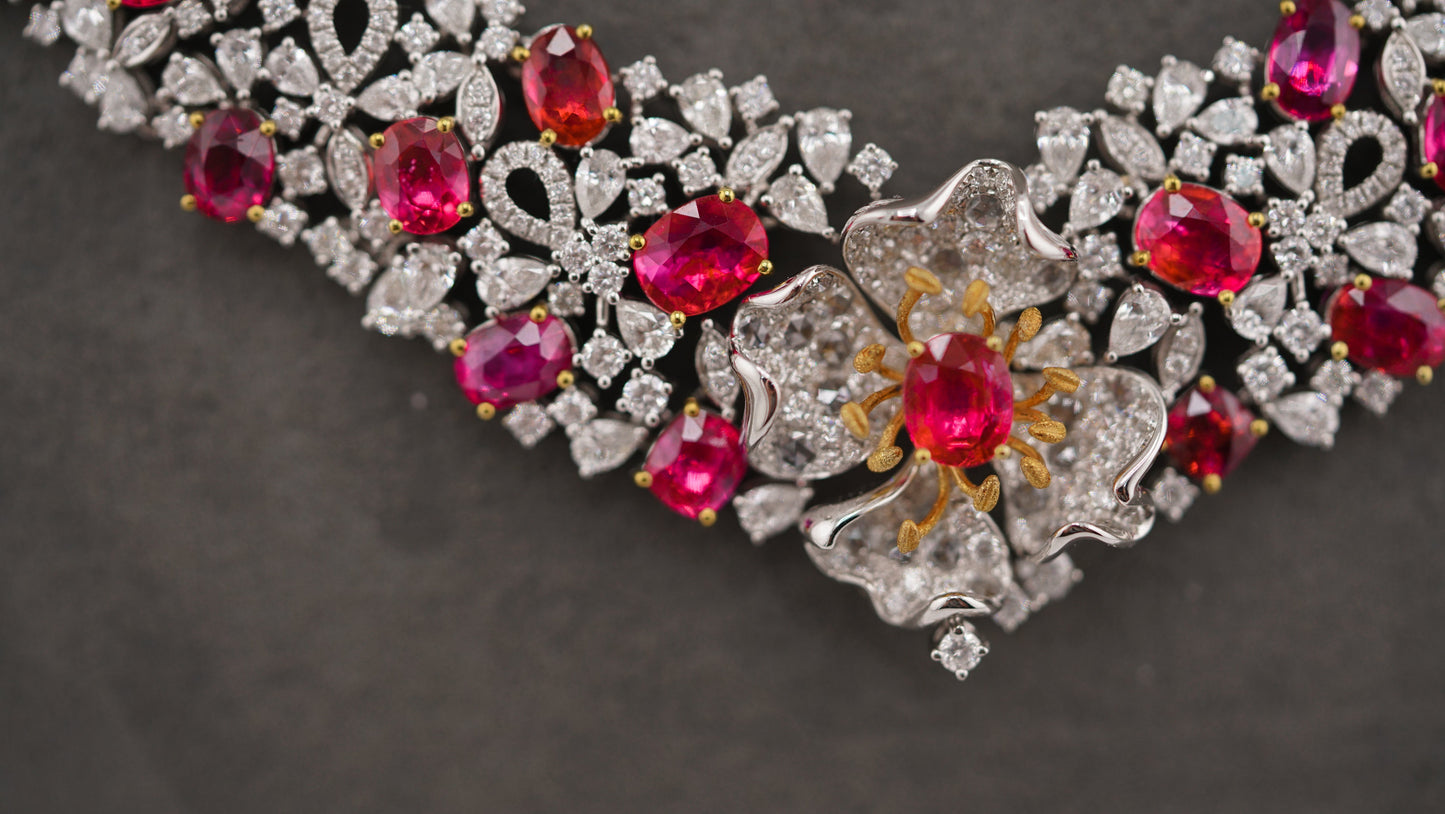 Unleash Pure Elegance: The Untreated Pigeon Blood Ruby Necklace with Petal Design